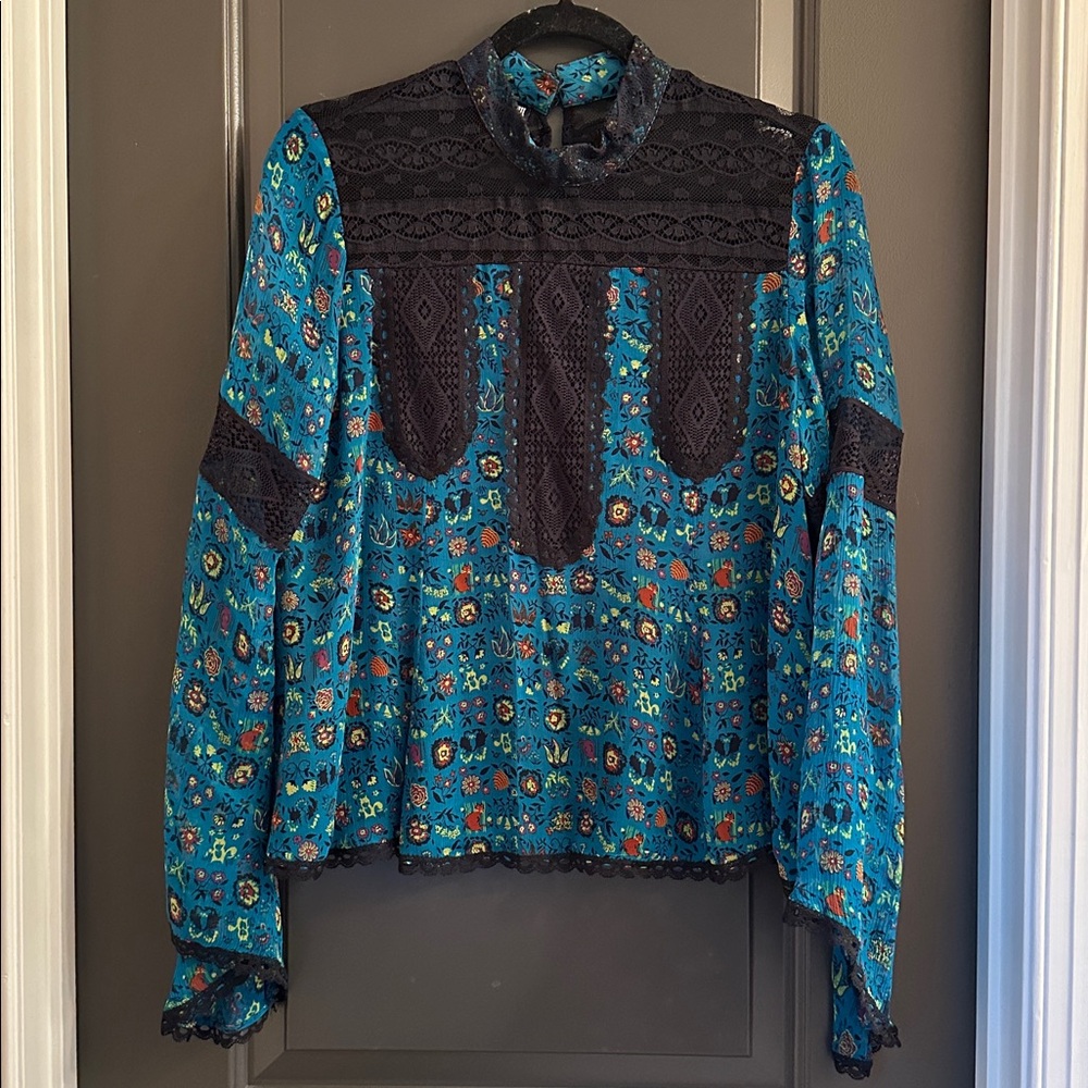 Ana Sui x INC Blue and Black Lace Top